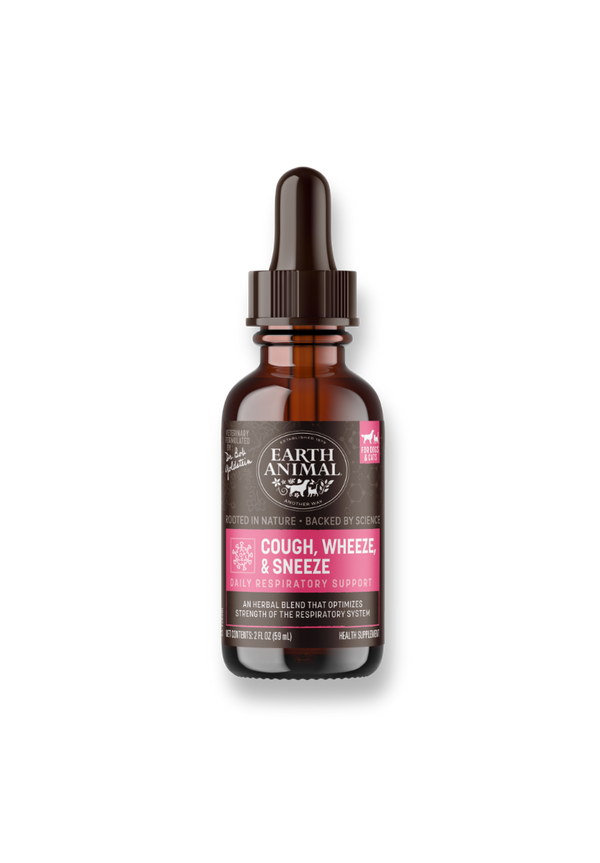 Earth Animal Apothecary line - Cough, Wheeze, & Sneeze Liquid Herbal Drops for dogs and cats bottle