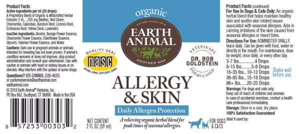 Allergy & Skin Herbal remedy full label