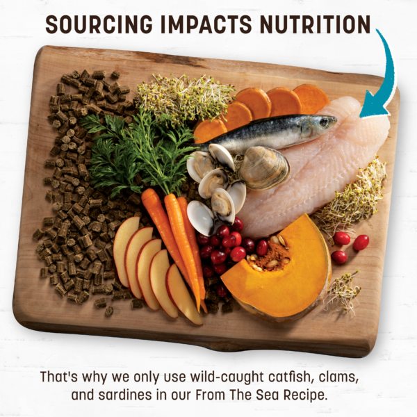 Sourcing impacts nutrition. That's why we only use wild-caught catfish, clams, and sardines in our From the Sea Recipe.