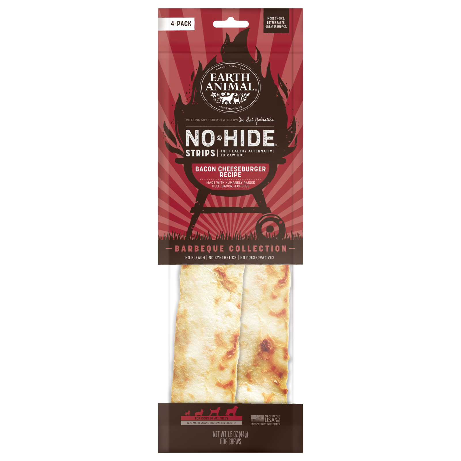 No-Hide® Bacon Cheeseburger Strips - 4-pack - Front