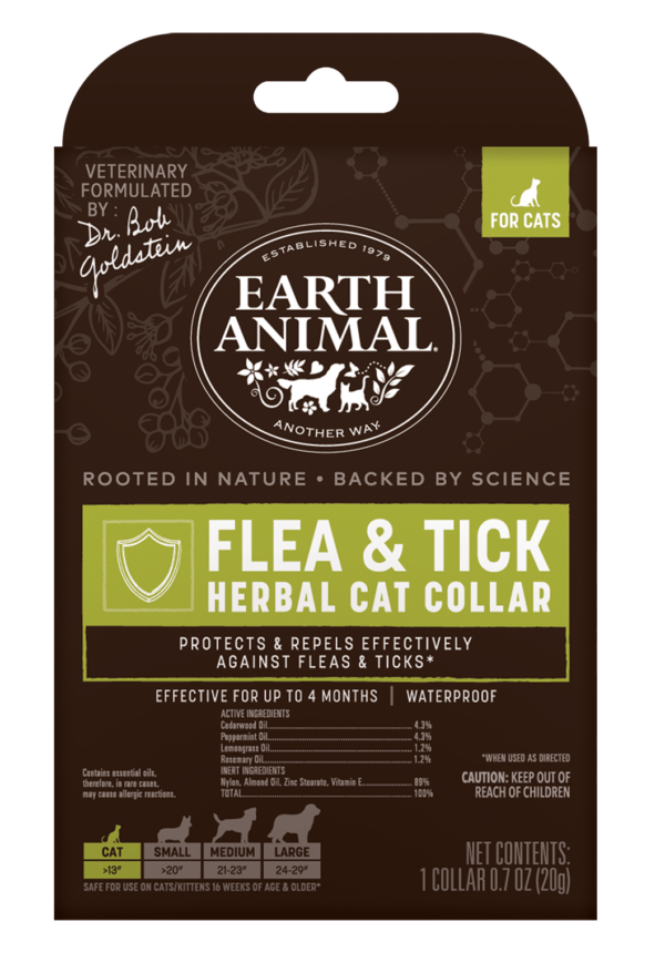front view of a box of a flea & tick herbal cat collar