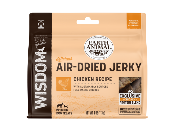 Wisdom Air-Dried Chicken Recipe Jerky front of 4 oz. bag