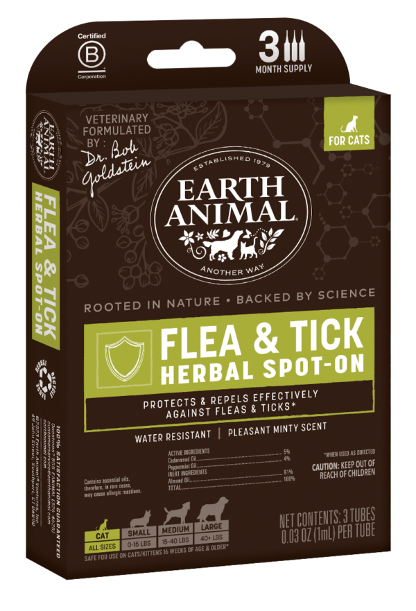 front angle view of a box of flea & tick herbal spot-on for cats