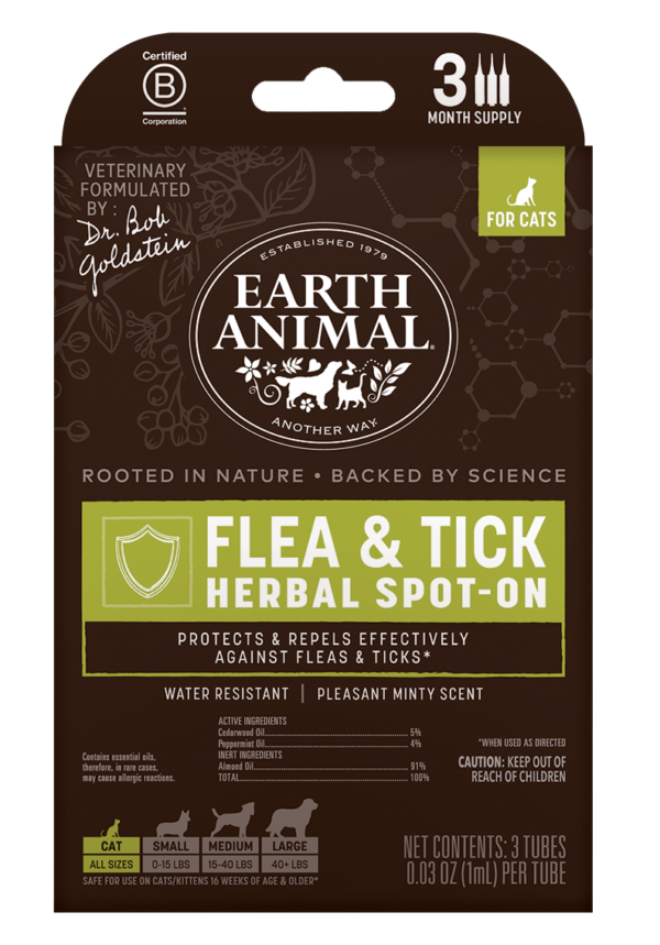 front view of a box of flea & tick herbal spot-on for cats