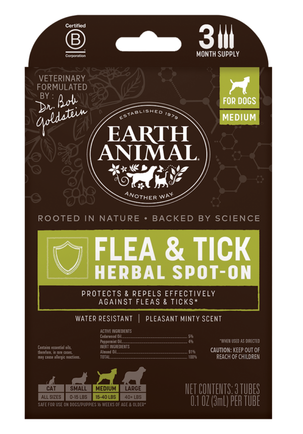 front view of a box of flea & tick herbal spot-on for medium dogs