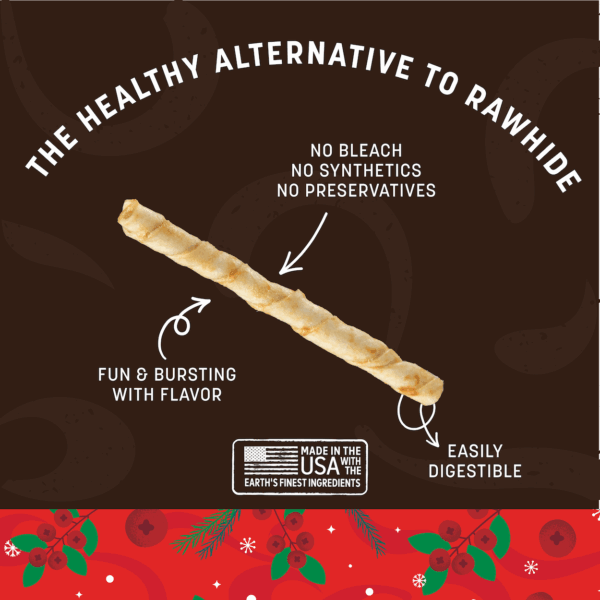 No-Hide is the healthy alternative to rawhide & bully sticks. These all natural, easily digestible No-Hide Stix are made with a festive blend of turkey, pumpkin, & cranberry. Great for teeth and gums